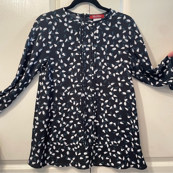 MaxMara long sleeve tunic ruffled pin tuck geometric print size 2 - Picture 2 of 14